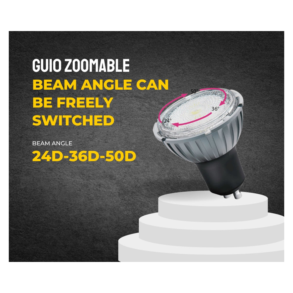 Justerbar LED-spot med GU10 fatning, 7,5W og 230V input, 520lm, RA97, justerbar spredning.