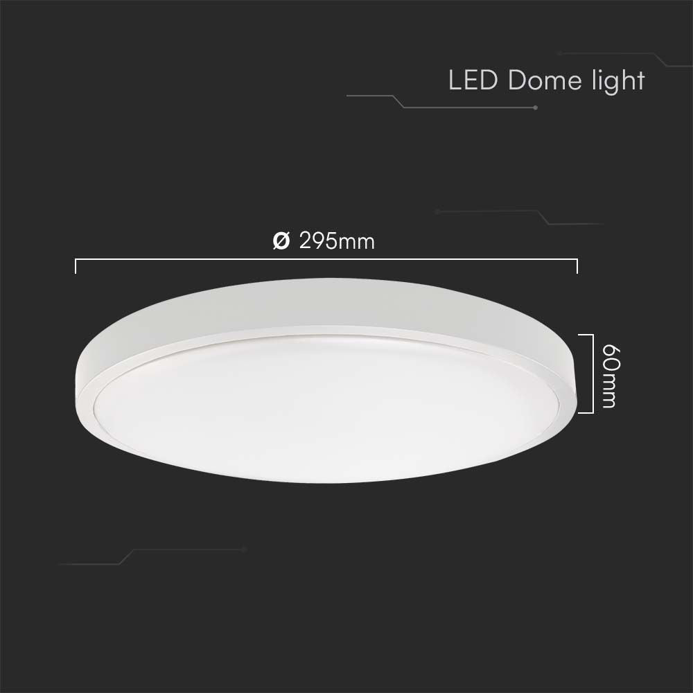 V-Tac 24W LED Loftslampe - Ø29,5cm, H: 5,5cm, Hvid Kant, Inkl. Lyskilde, Effekt: 24W, Input: 230V, 2500lm, RA80
