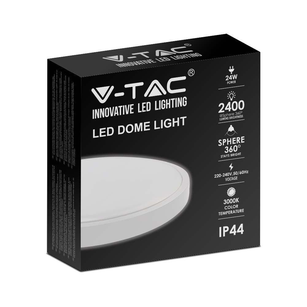 V-Tac 24W LED Loftslampe - Ø29,5cm, H: 5,5cm, Hvid Kant, Inkl. Lyskilde, Effekt: 24W, Input: 230V, 2500lm, RA80