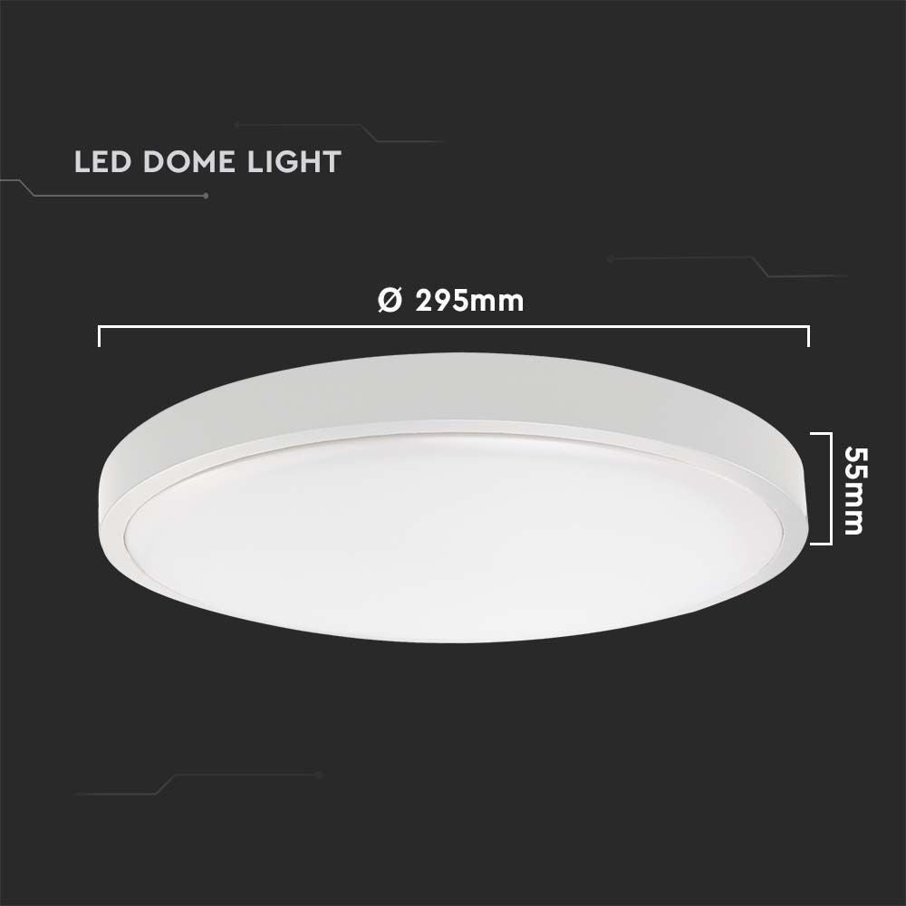 V-Tac 24W LED Loftslampe - Ø29,5cm, H: 5,5cm, Hvid Kant, Inkl. Lyskilde, Effekt: 24W, Input: 230V, 2500lm, RA80