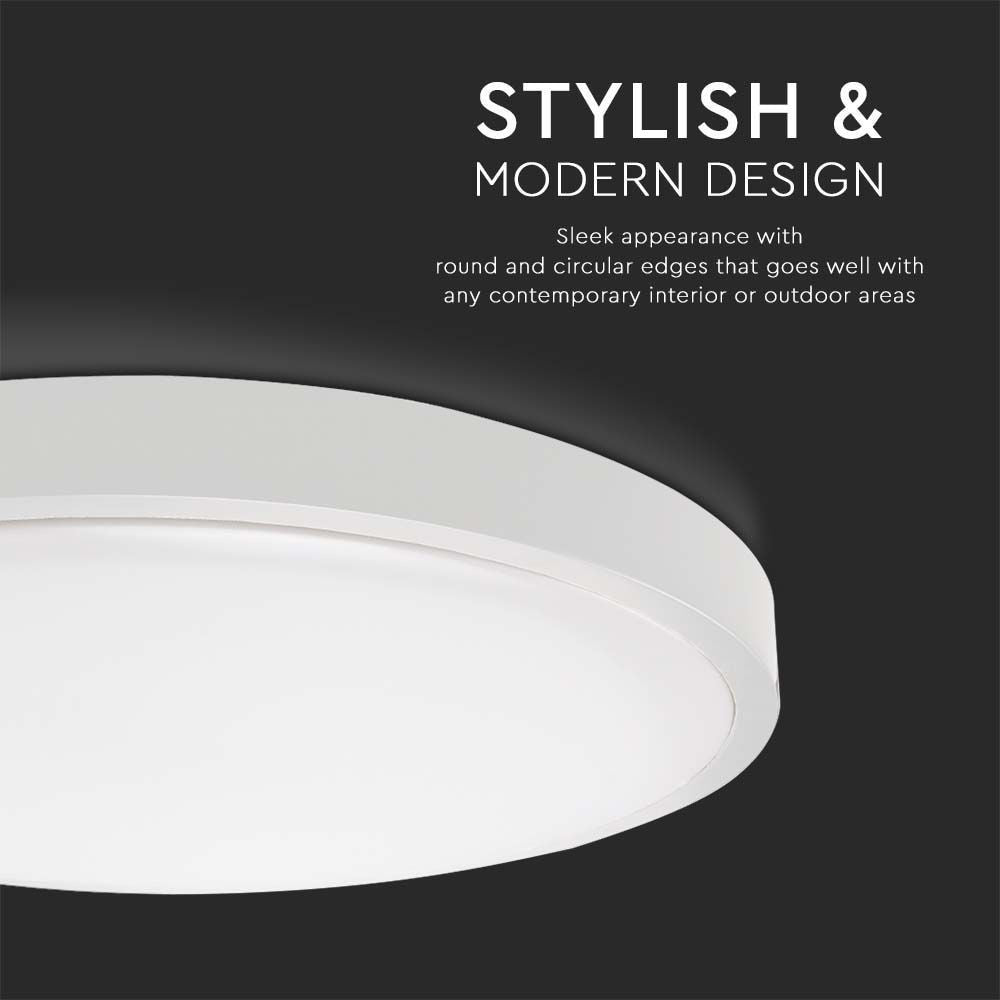 V-Tac 24W LED Loftslampe - Ø29,5cm, H: 5,5cm, Hvid Kant, Inkl. Lyskilde, Effekt: 24W, Input: 230V, 2500lm, RA80