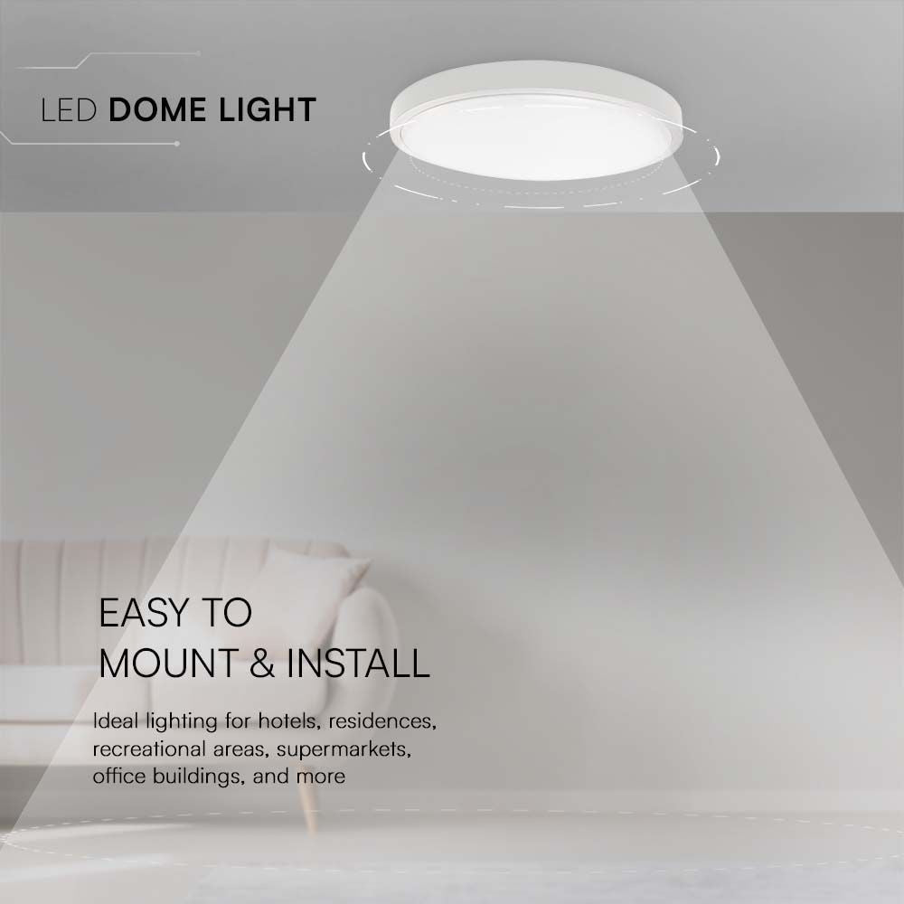 V-Tac 24W LED Loftslampe - Ø29,5cm, H: 5,5cm, Hvid Kant, Inkl. Lyskilde, Effekt: 24W, Input: 230V, 2500lm, RA80