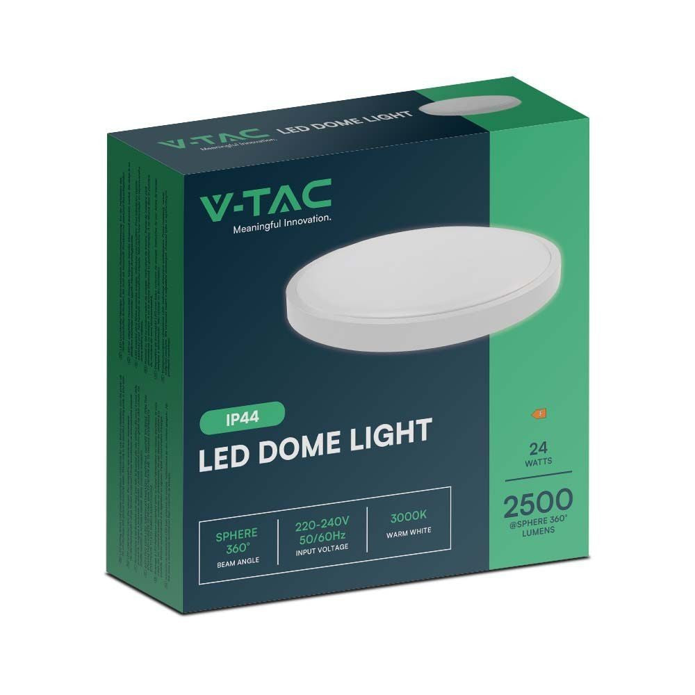 V-Tac 24W LED Loftslampe - Ø29,5cm, H: 5,5cm, Hvid Kant, Inkl. Lyskilde, Effekt: 24W, Input: 230V, 2500lm, RA80