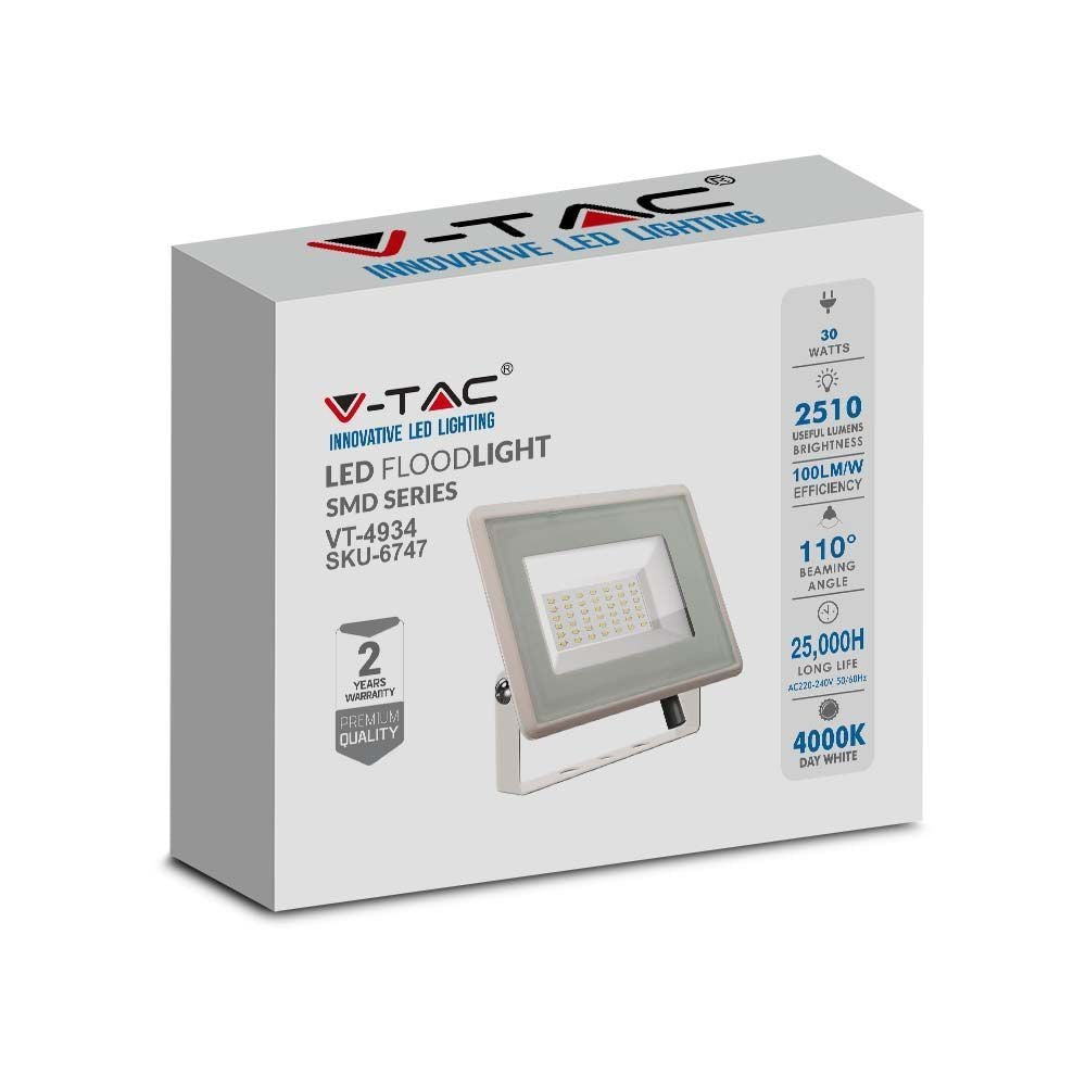 V-Tac 30W LED Projektør - Udendørs Arbejdslampe - 2510lm - RA70 - IP65