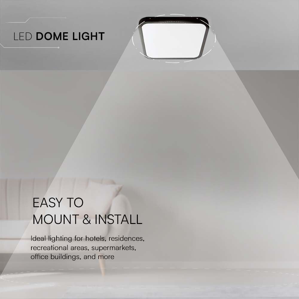 V-Tac 24W LED loftslampe - 29,5 x 29,5cm, sort kant, inkl. lyskilde (2500lm, RA80)