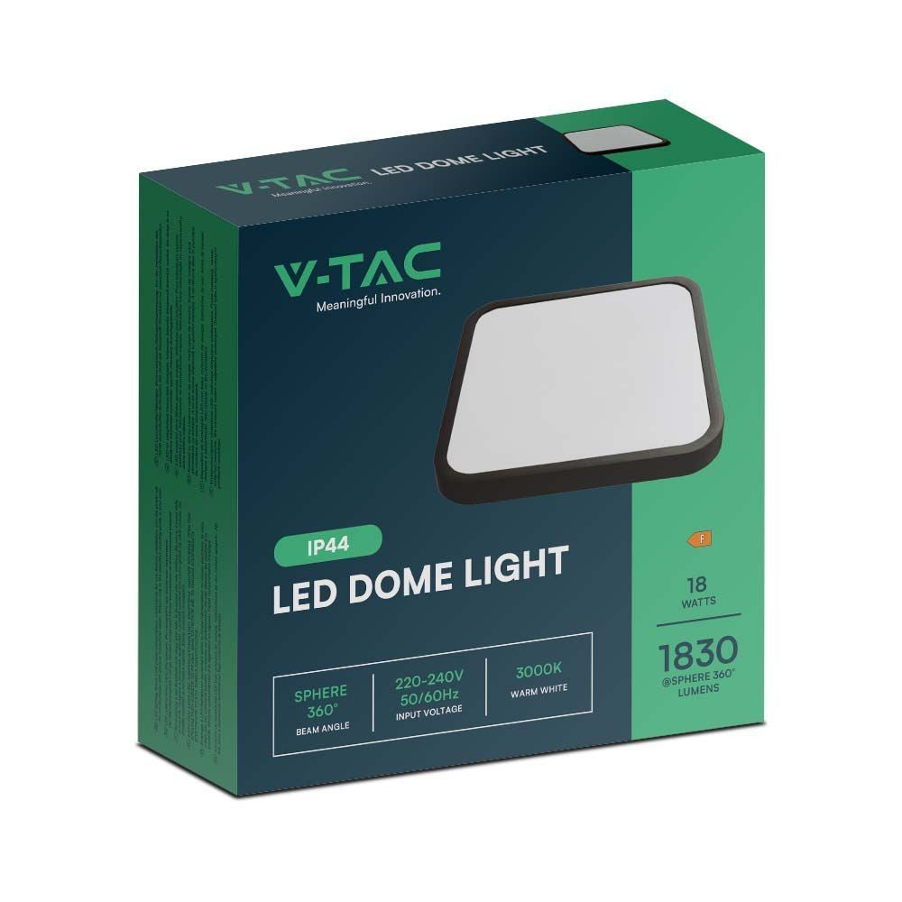 V-Tac 18W LED loftslampe - 25 x 25cm, sort kant, inkl. lyskilde - Effekt: 18W - Input: 230V - 1830lm - RA80