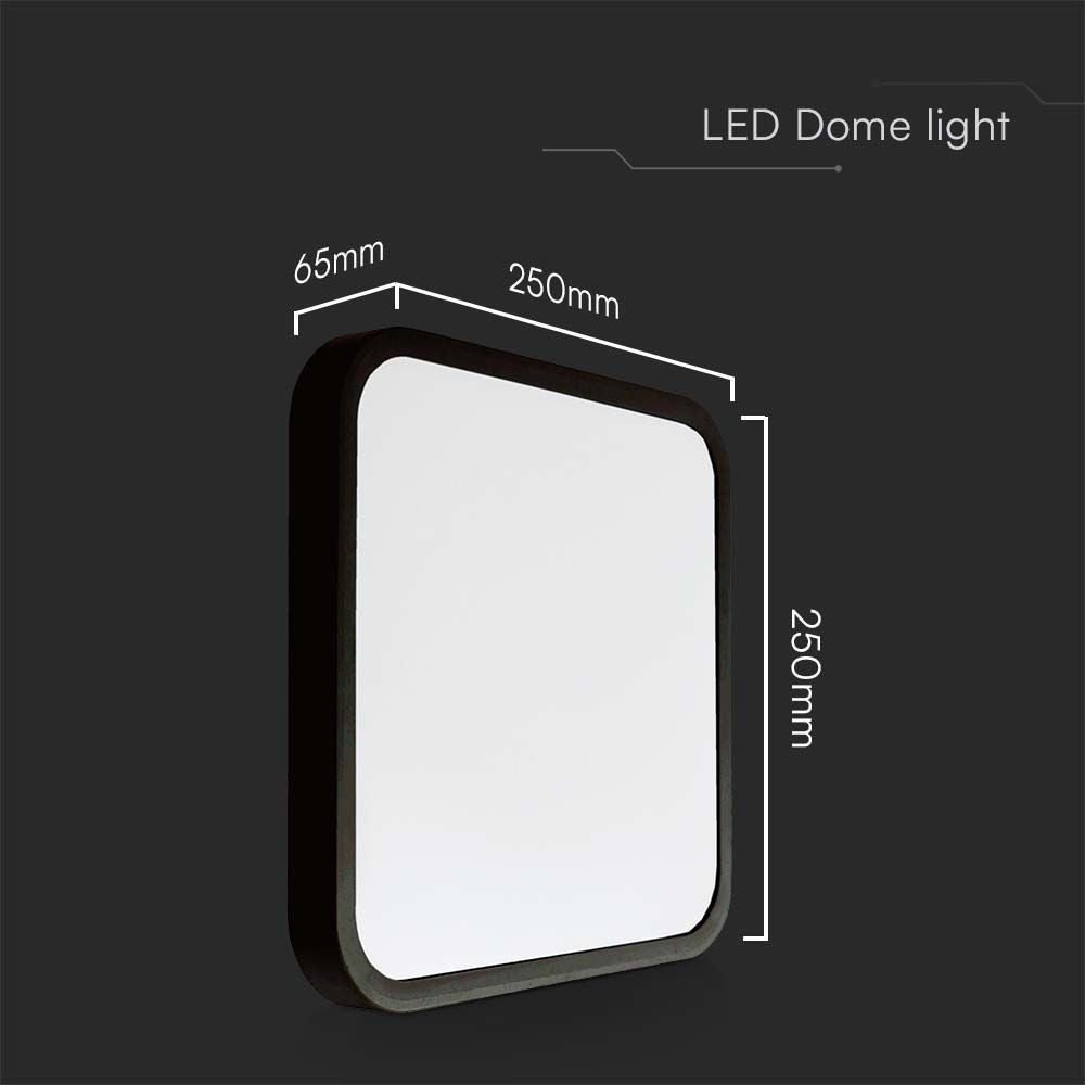 V-Tac 18W LED loftslampe - 25 x 25cm, sort kant, inkl. lyskilde - Effekt: 18W - Input: 230V - 1830lm - RA80