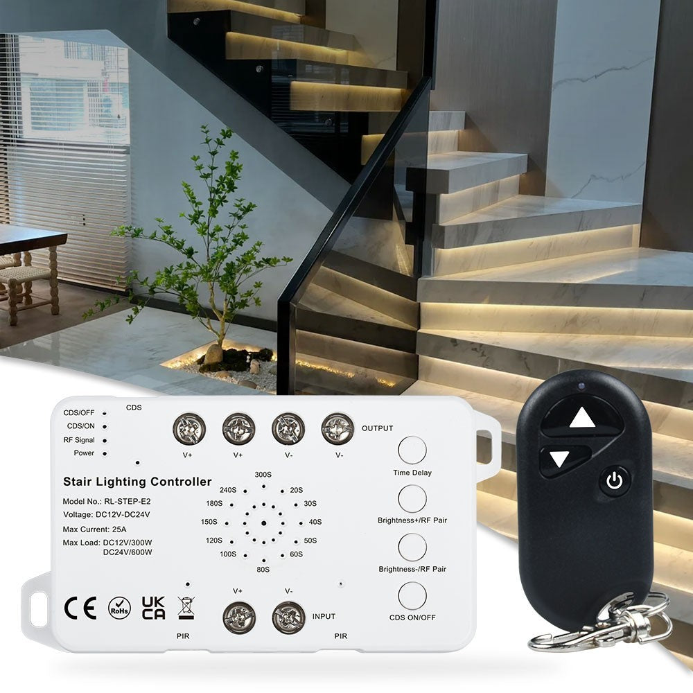 Trappe LED COB stripsæt med sensor og fjernbetjening - Op til 16 trin, 11W pr. trin, 24V, IP20, effekt 176W