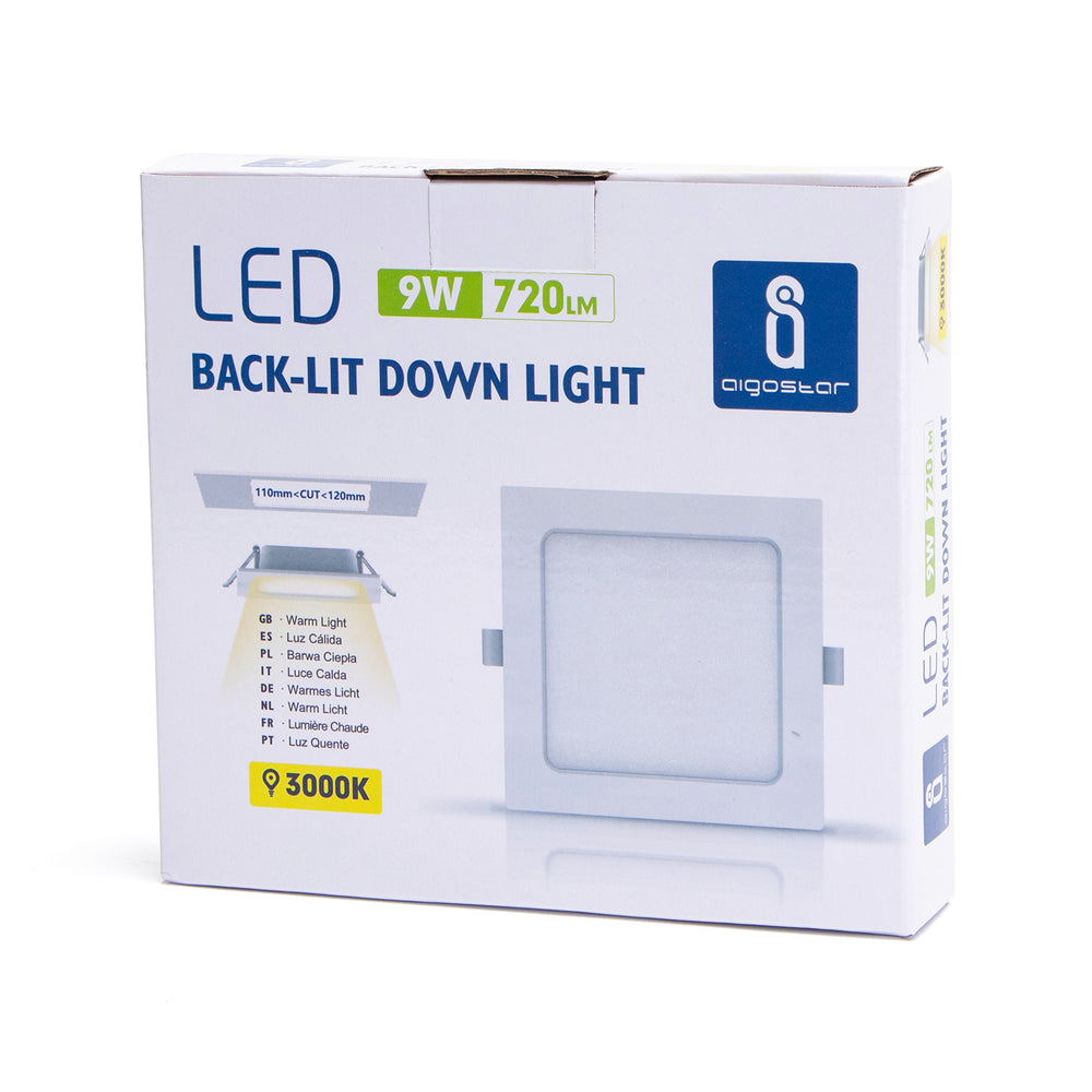 LED E6 Bagbelyst Indbygningsspot, 9W, 3000K, Kvadratisk – Påført Montering (Udskæringsmål: 115-125mm)