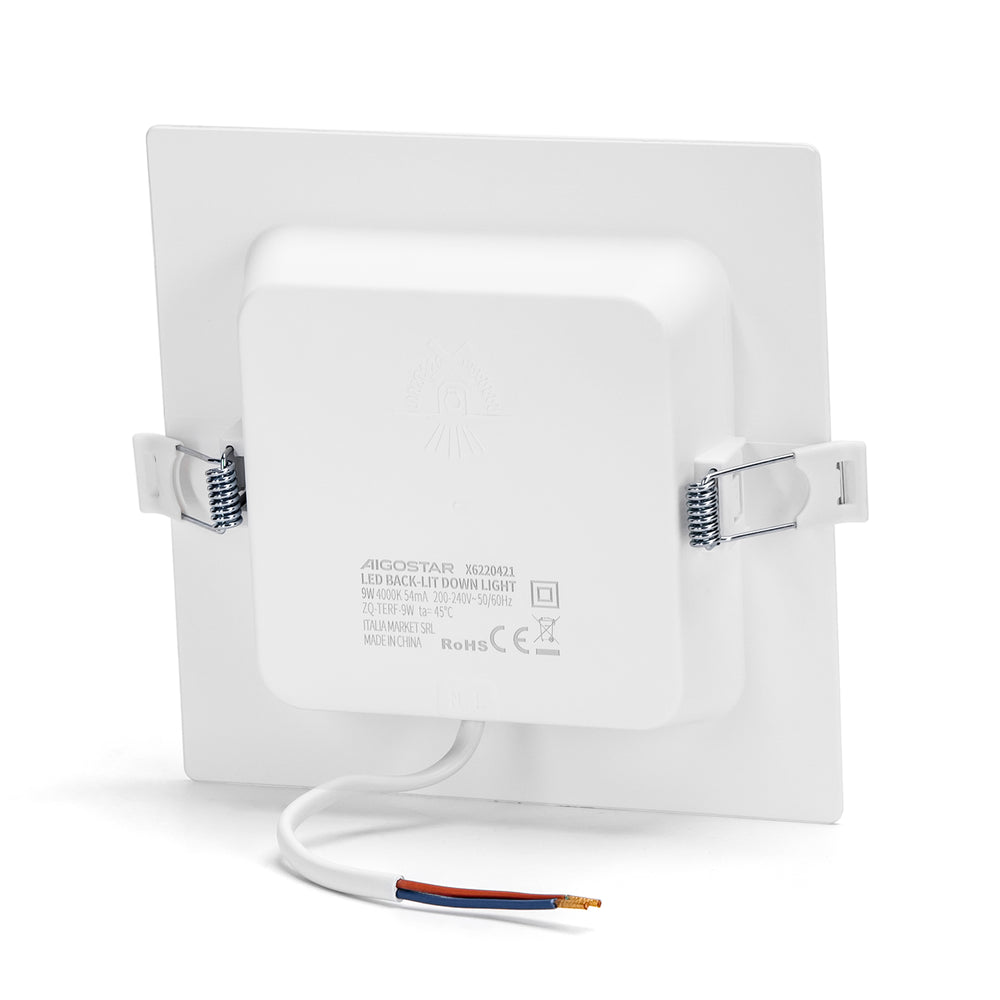 Bagbelyst Indbygningsspot LED E6 9W 4000K 1000lm - Kvadratisk, 230V, RA80, 3 års garanti