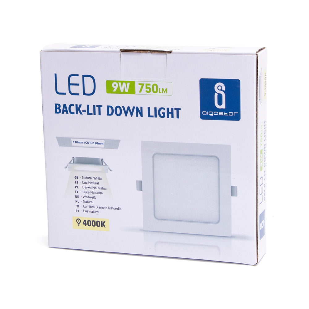 Bagbelyst Indbygningsspot LED E6 9W 4000K 1000lm - Kvadratisk, 230V, RA80, 3 års garanti