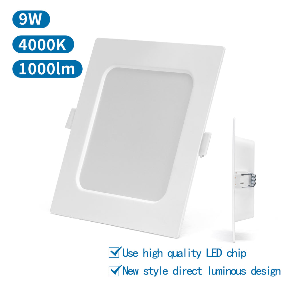 Bagbelyst Indbygningsspot LED E6 9W 4000K 1000lm - Kvadratisk, 230V, RA80, 3 års garanti