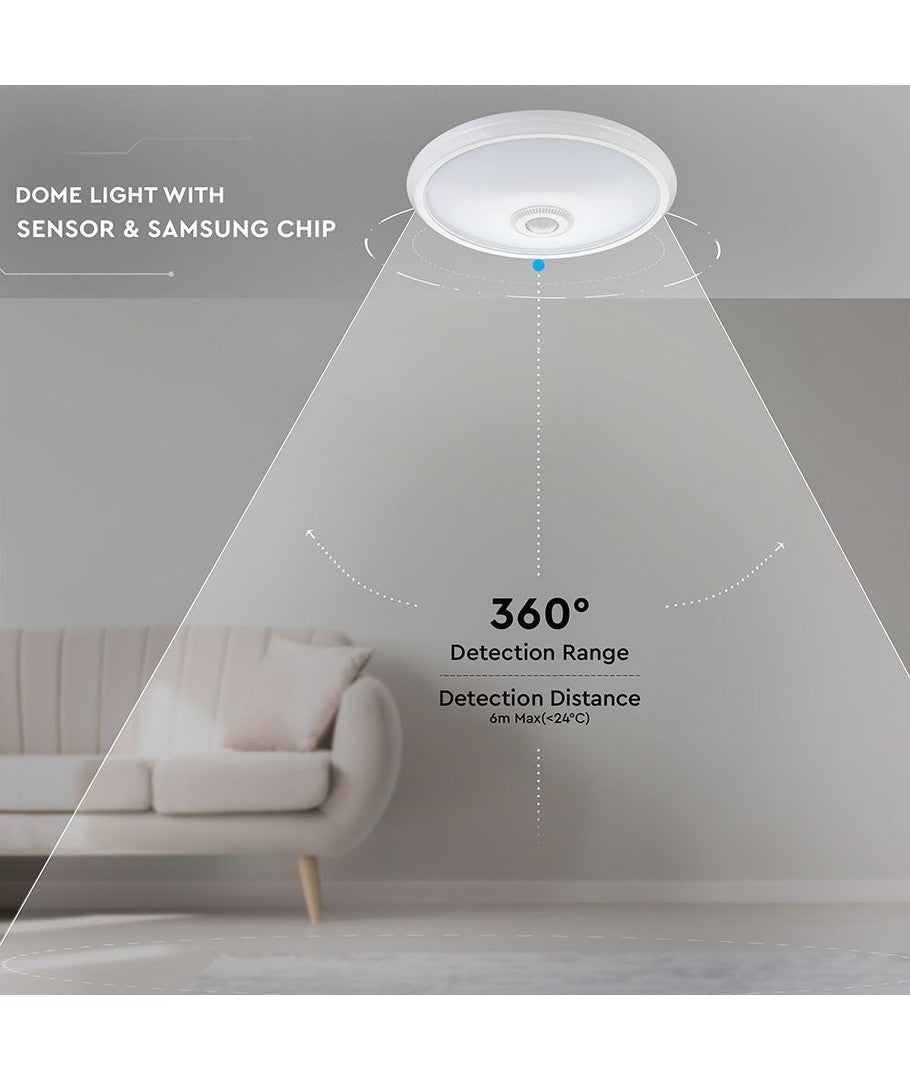 V-Tac 12W LED sensorlampe - Samsung LED chip, PIR sensor, IP20 indendørs, 230V, inkl. lyskilde - Erstatning for 60W - 5 års garanti