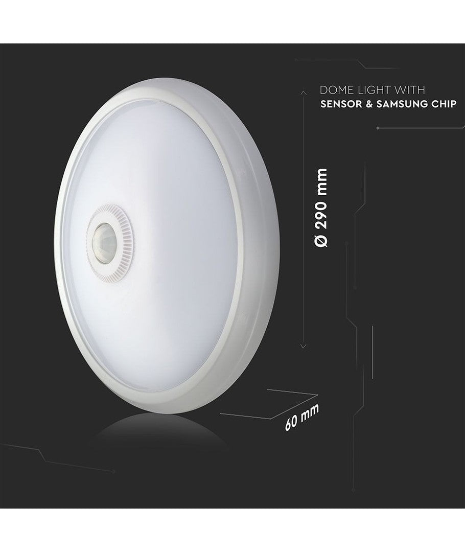 V-Tac 12W LED sensorlampe - Samsung LED chip, PIR sensor, IP20 indendørs, 230V, inkl. lyskilde - Erstatning for 60W - 5 års garanti