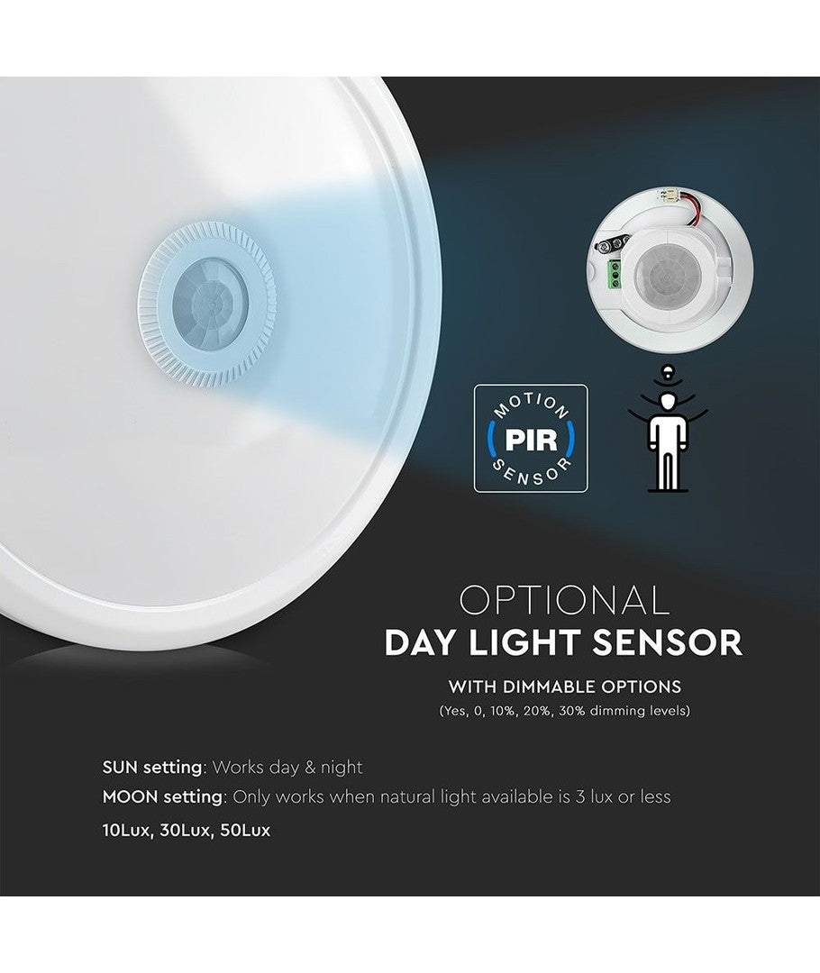 V-Tac 12W LED sensorlampe - Samsung LED chip, PIR sensor, IP20 indendørs, 230V, inkl. lyskilde - Erstatning for 60W - 5 års garanti