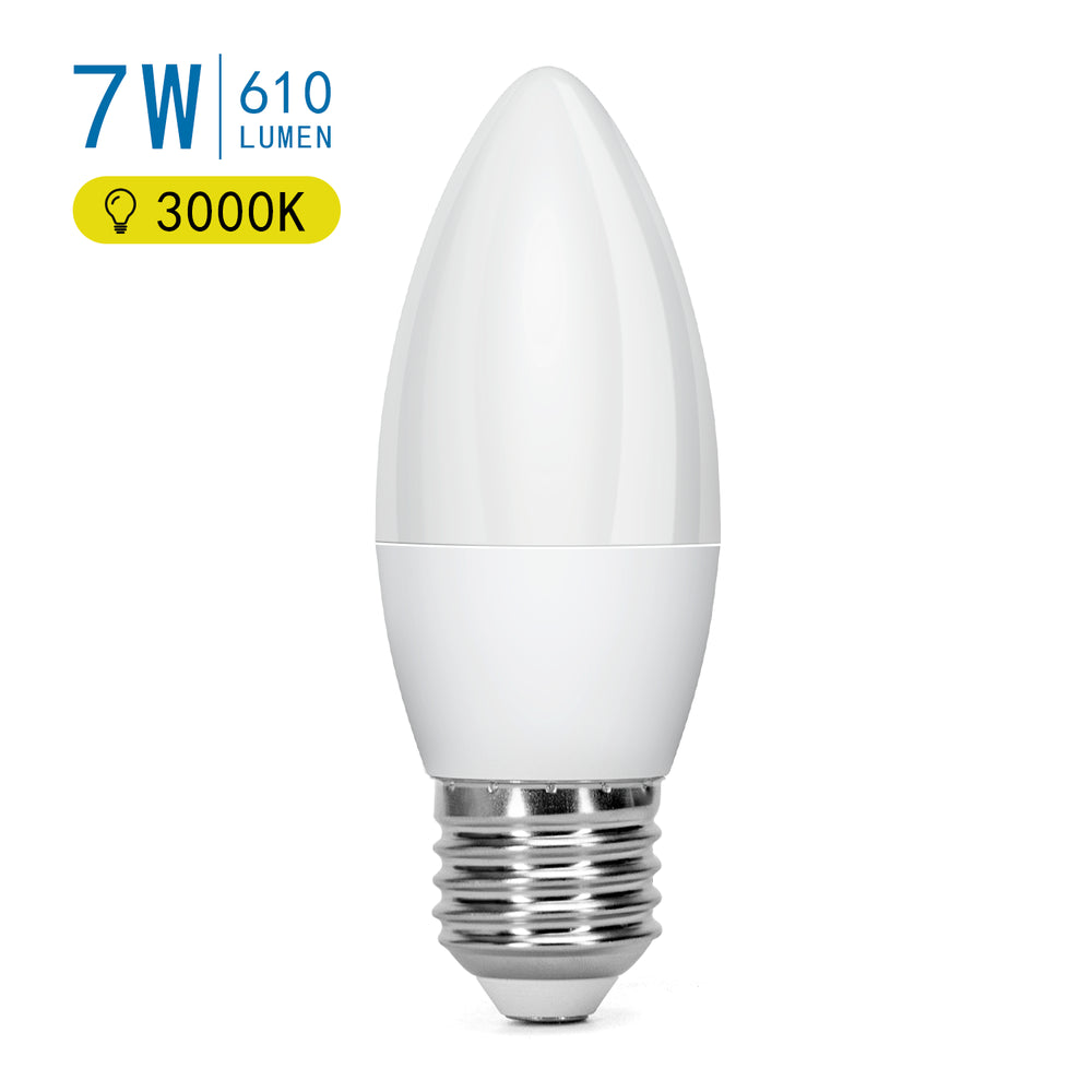 LED lyspære A5 C37 E27 7W 3000K - Erstatter 48W, 610lm, RA80, 3 års garanti
