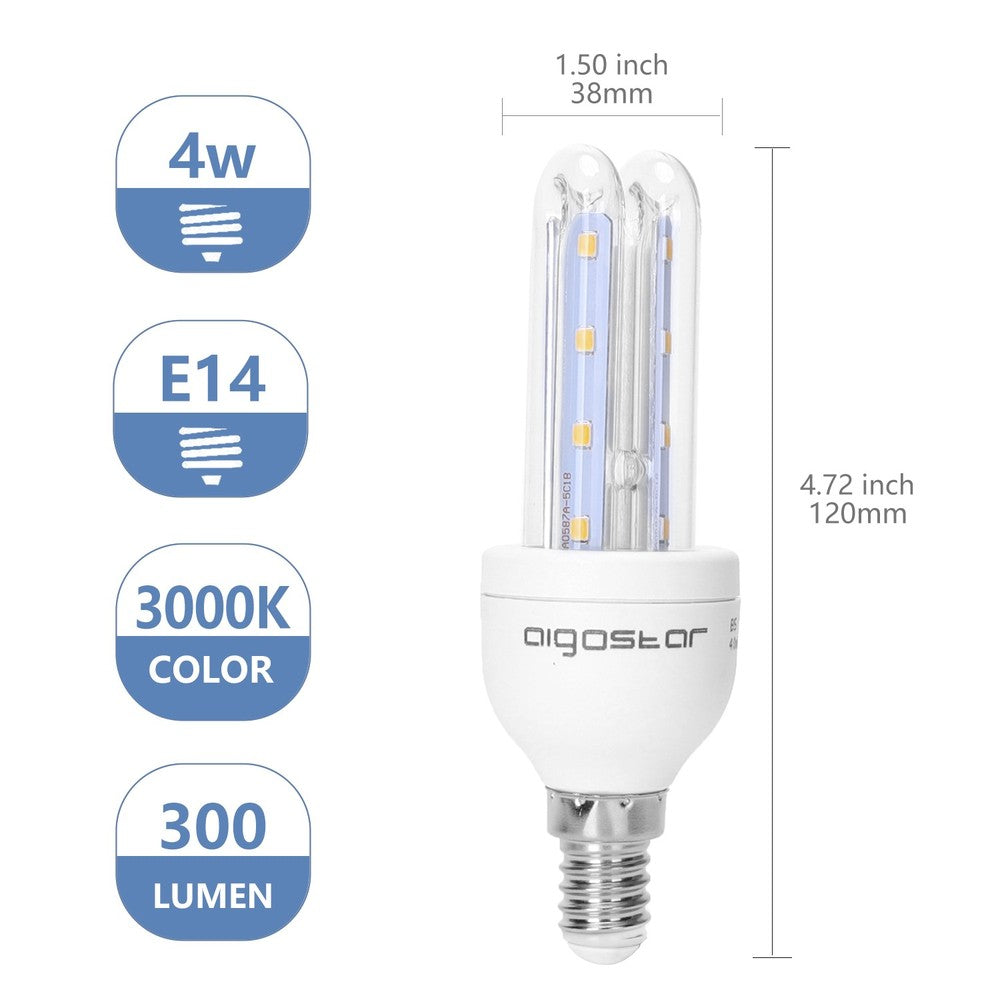 LED Lyspære B5 T3 2U 4W E14 3000K - Erstatter 32W, 230V, 350lm, RA80, 3 års garanti