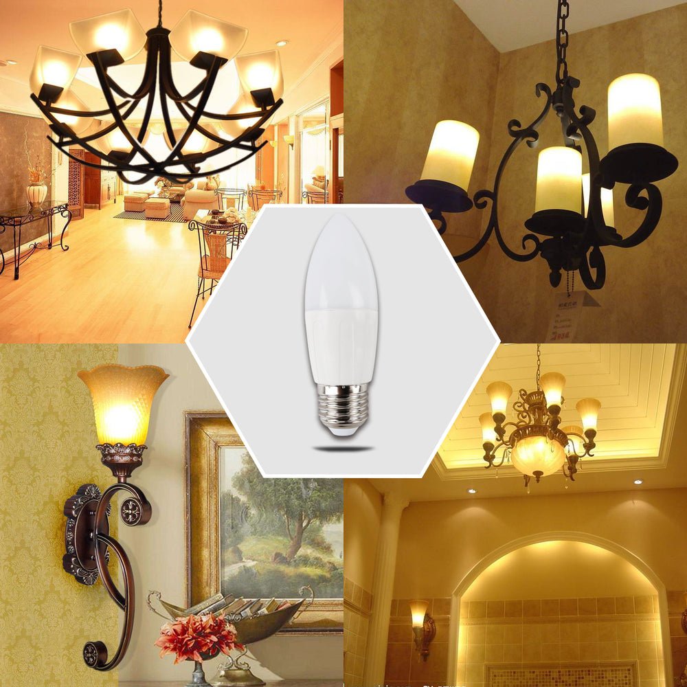 LED Pære A5 C37 E27 9W - 3000K, Erstatter 62W, 840lm, RA80, 3 års garanti.