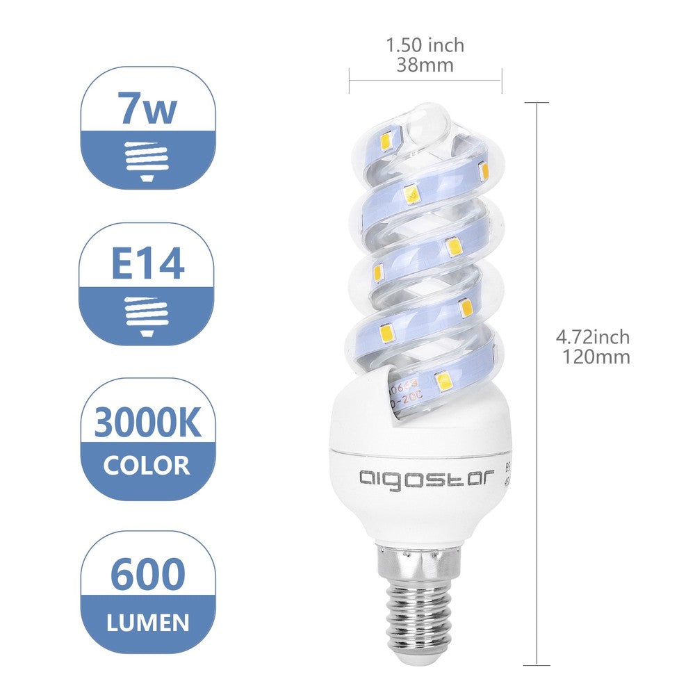 LED Spiral B5, 7W, E14, 3000K Erstatning for 49W, 230V, 620lm, RA80, 3 års garanti
