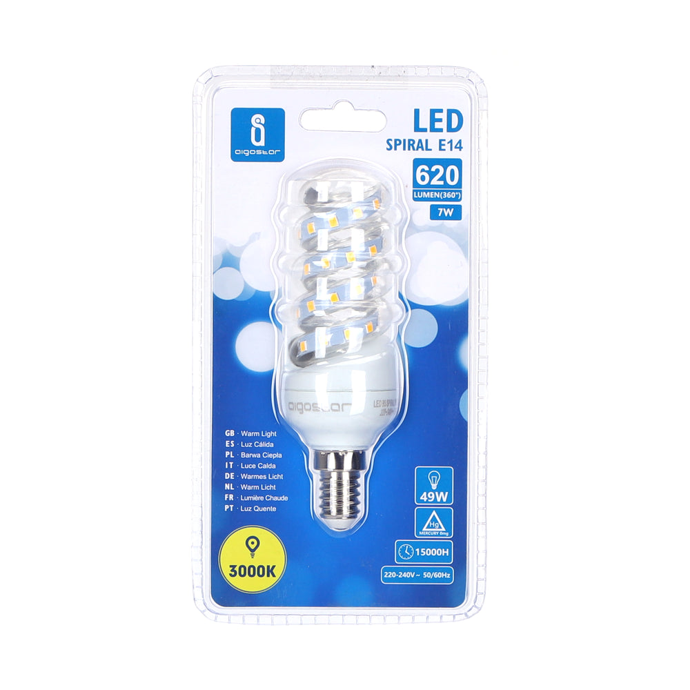LED Spiral B5, 7W, E14, 3000K Erstatning for 49W, 230V, 620lm, RA80, 3 års garanti