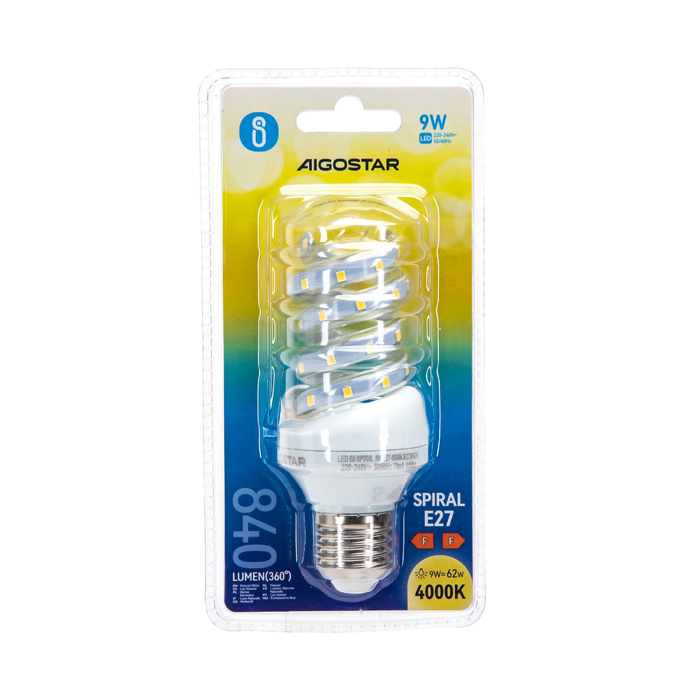 LED B5 Spiral - 9W E27, 4000K, 840lm - Erstatter 62W - 3 års garanti
