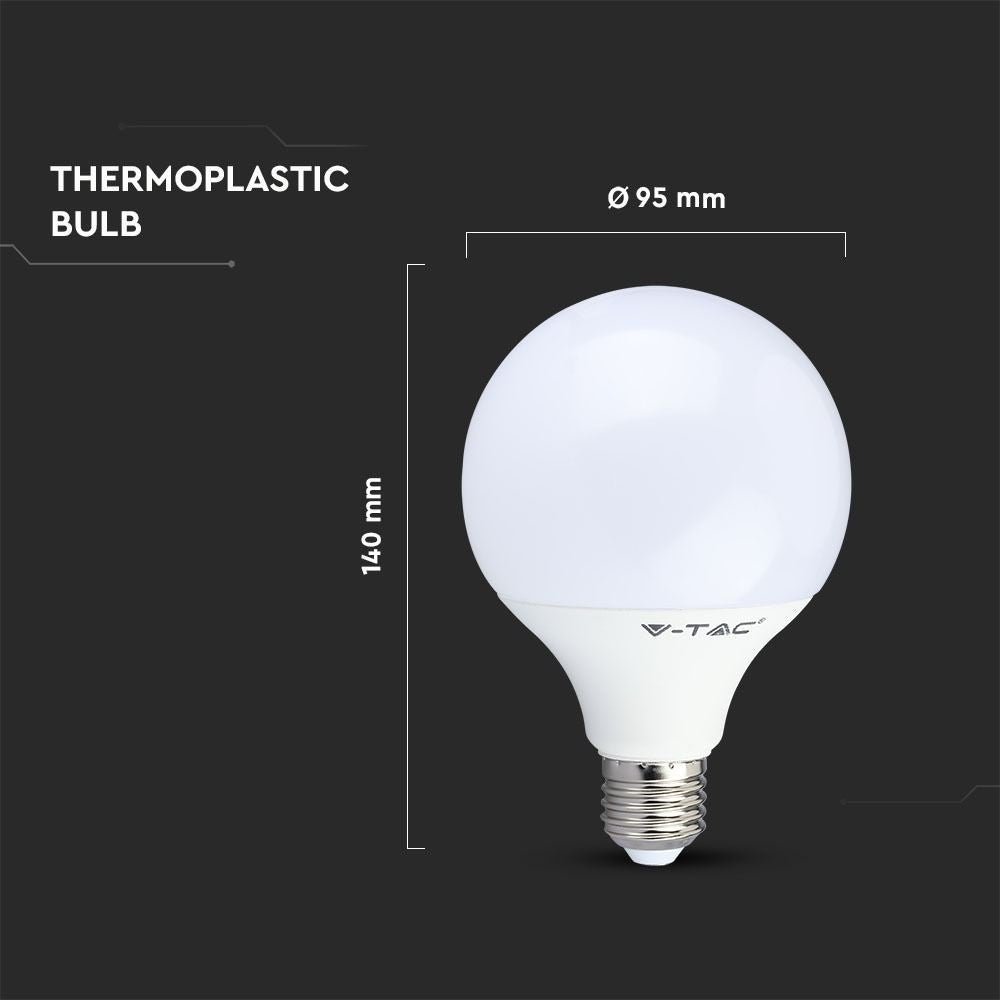 V-Tac 10W LED Globepære - Ø9,5 cm, E27, 810lm, erstatter 60W