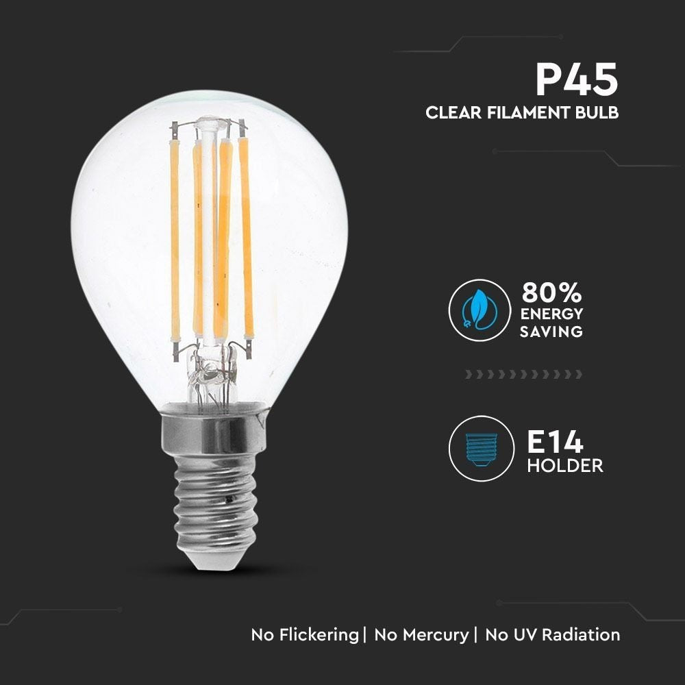 V-Tac 4W LED kronepære - Kultråd, P45, E14 - Erstatter 40W