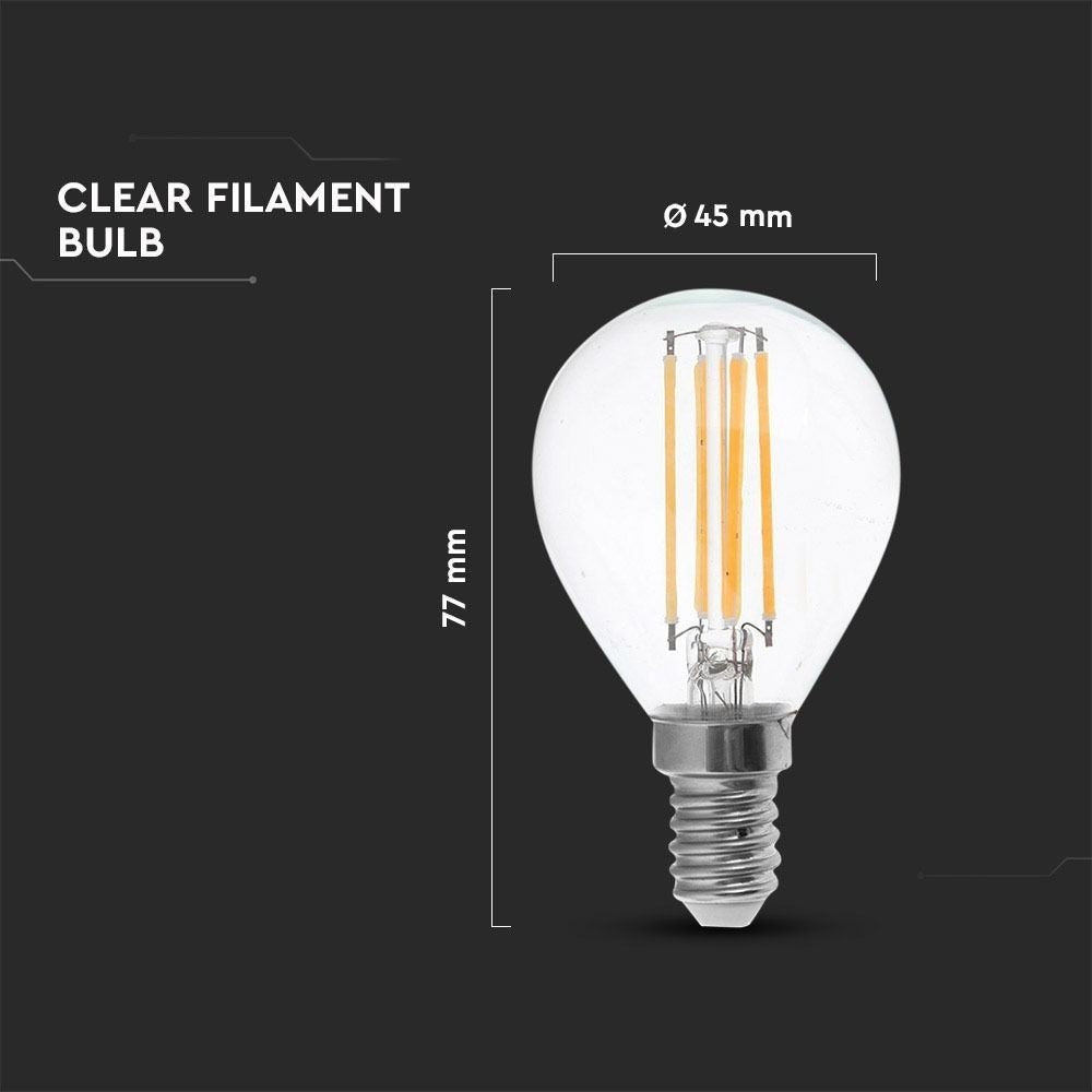 V-Tac 4W LED kronepære - Kultråd, P45, E14 - Erstatter 40W