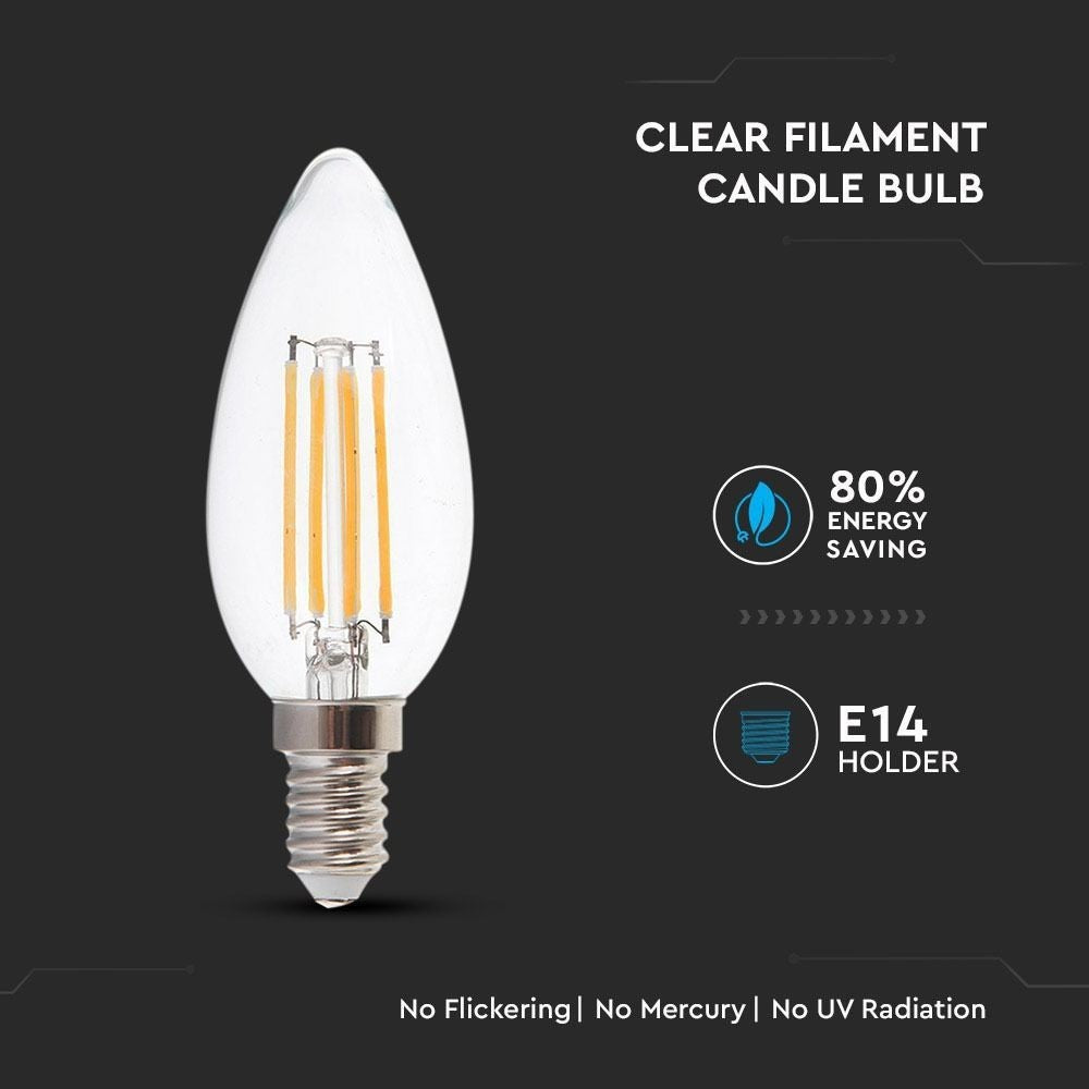 V-Tac 4W LED Kertepære - Kultråd, E14, 40W Erstatning
