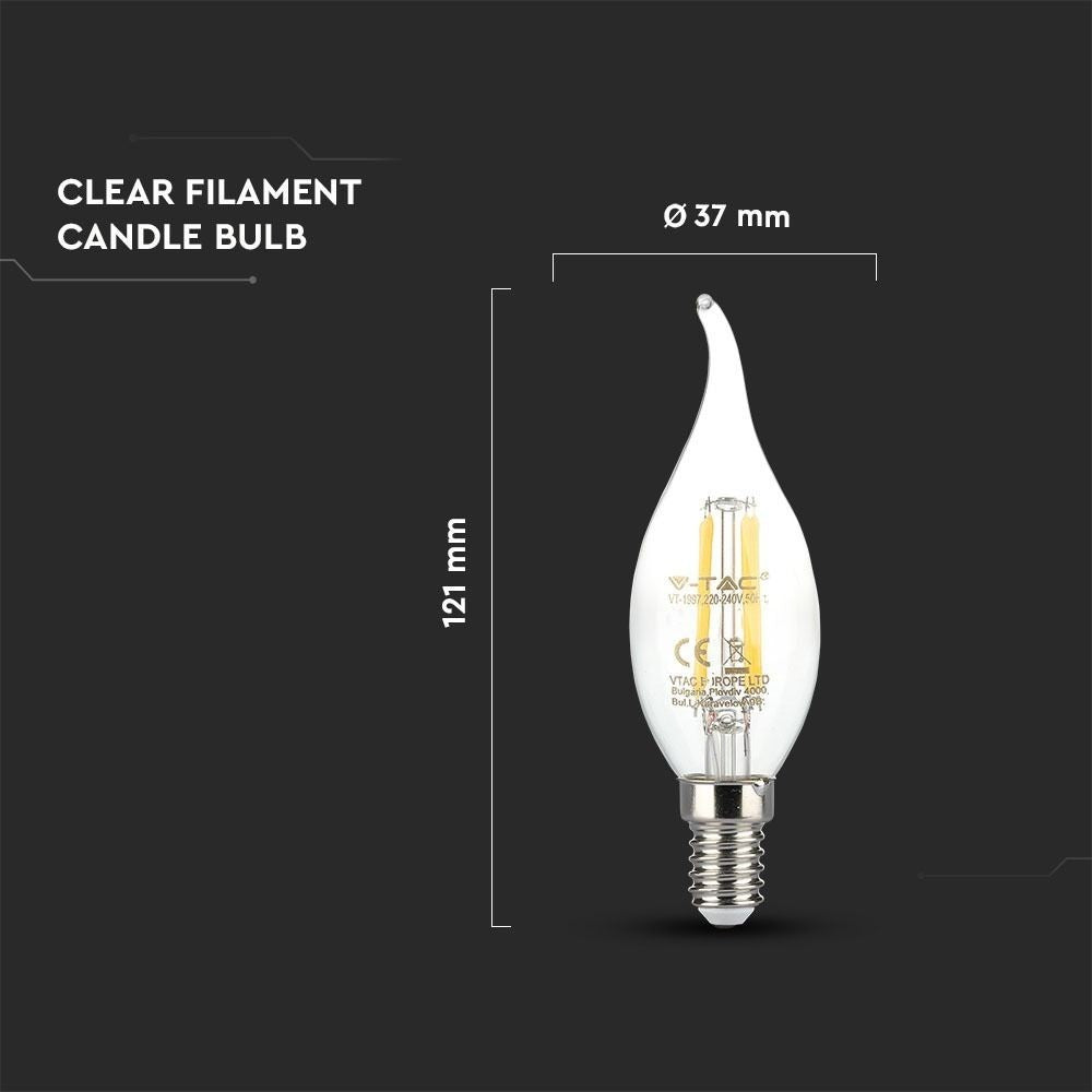 V-Tac 4W LED flammepære - Kultråd, varm hvid, E14, 400lm, RA80