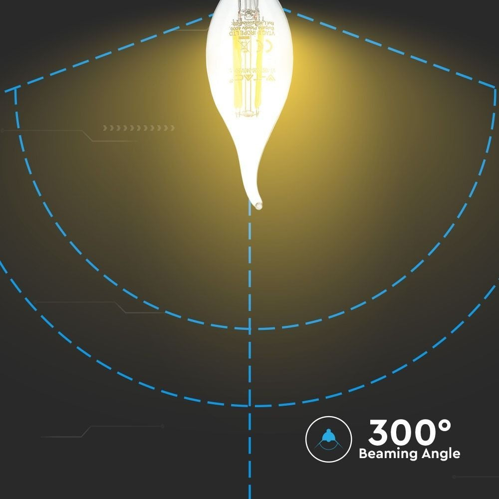 V-Tac 4W LED flammepære - Kultråd, varm hvid, E14, 400lm, RA80