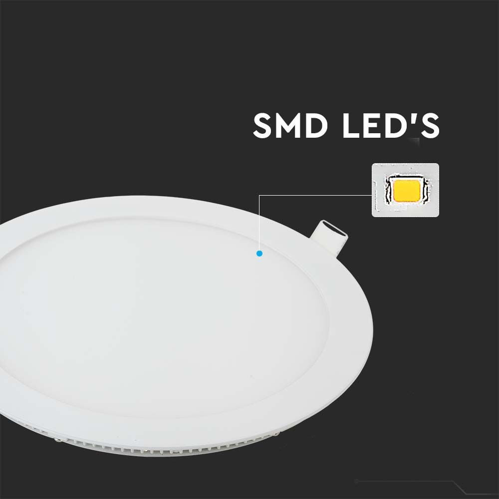V-Tac 6W LED Indbygningspanel - Hul: Ø10,5 cm, Mål: Ø12 cm, 230V, Erstatter 45W, 420lm, RA80