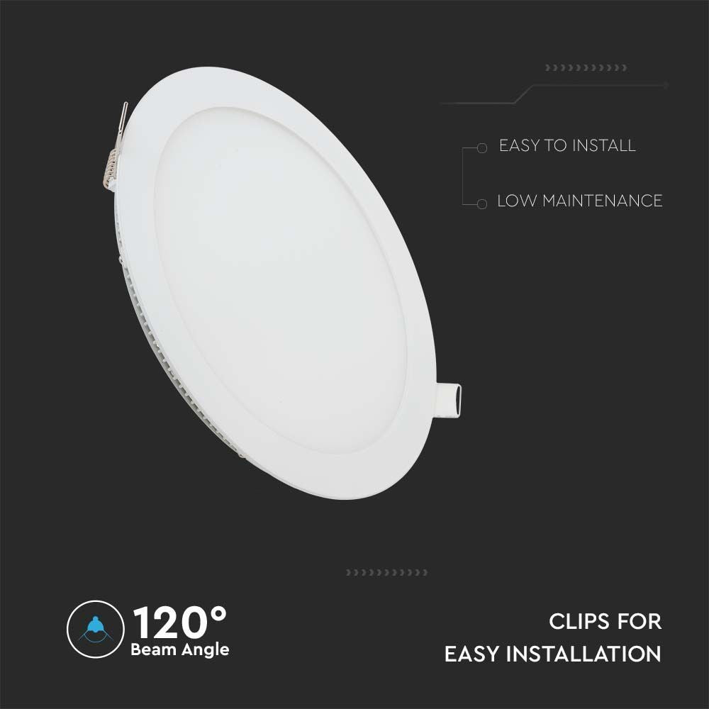 V-Tac 6W LED Indbygningspanel - Hul: Ø10,5 cm, Mål: Ø12 cm, 230V, Erstatter 45W, 420lm, RA80