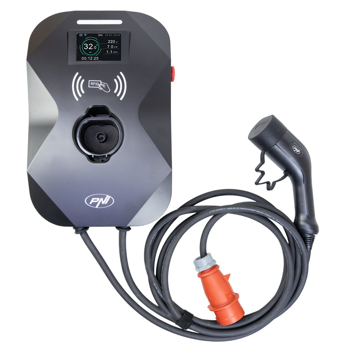 Ladestation 11kW m. display og 4 meter kabel