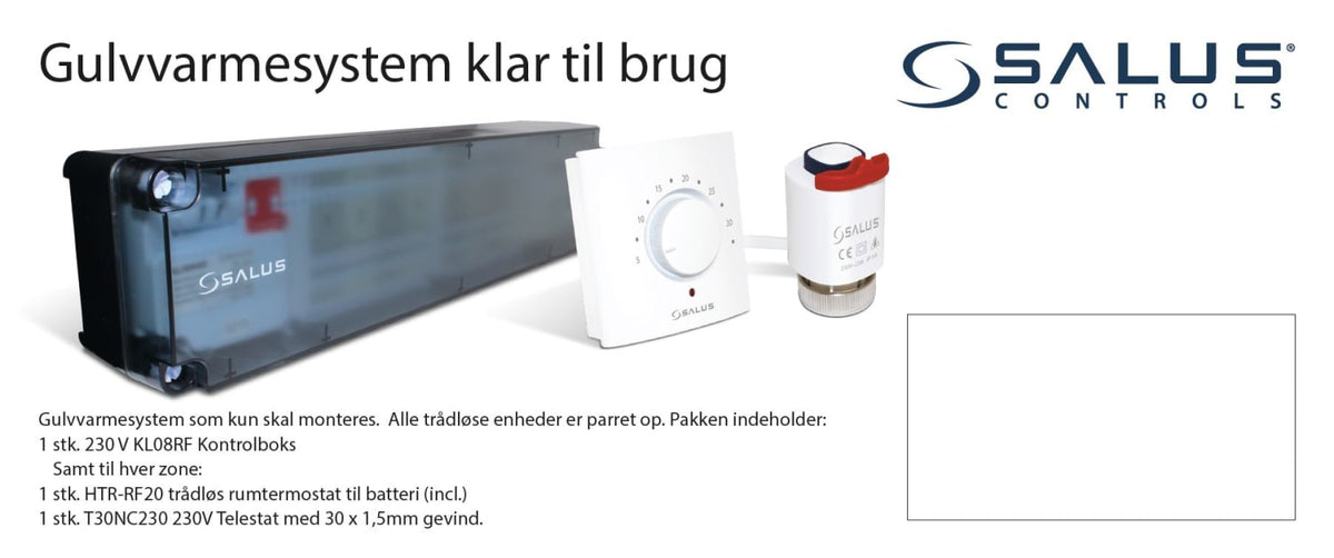 Salus gulvvarmesystem parret og klar til brug 9 zoner