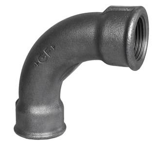 1" Sort bøjning 90° muffe/muffe
