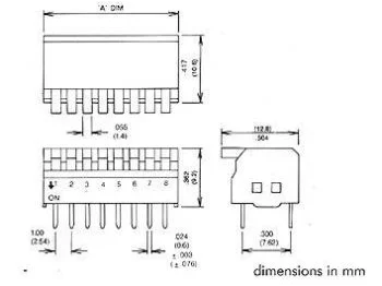 DIP switch, piano - 4 x ON-OFF, 50V 0,1A