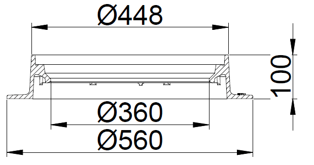 Duco 425 x 100 mm karm uden pakning, rund, fast, GG SORT