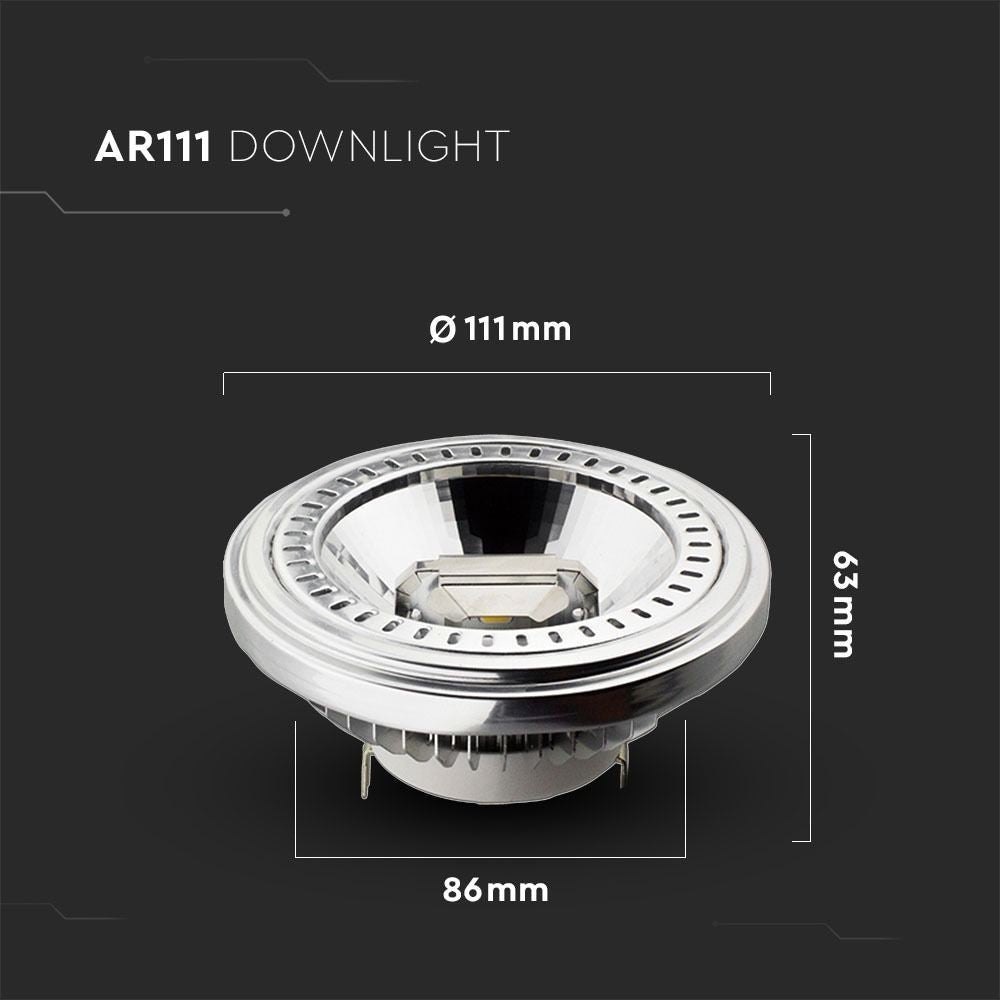 V-Tac 15W LED spot - 12V, G53 AR111 erstatning for 75W - 780lm, RA80