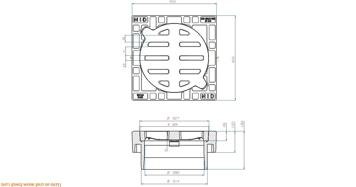 NID 315 mm karm/rist u/lås, firkantet, fast, 12,5 t, komposit