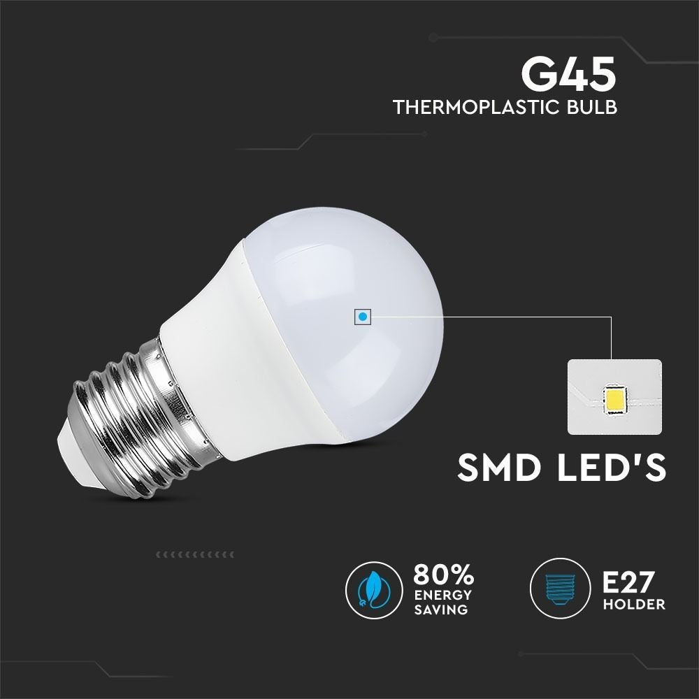 V-Tac 4W LED pære - G45, kompakt, E27, erstatning for 30W