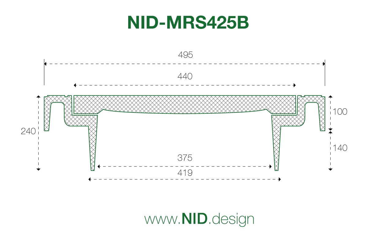 NID 425 mm karm/dæksel m/lås, firkantet, fast, 12,5 t, komposit