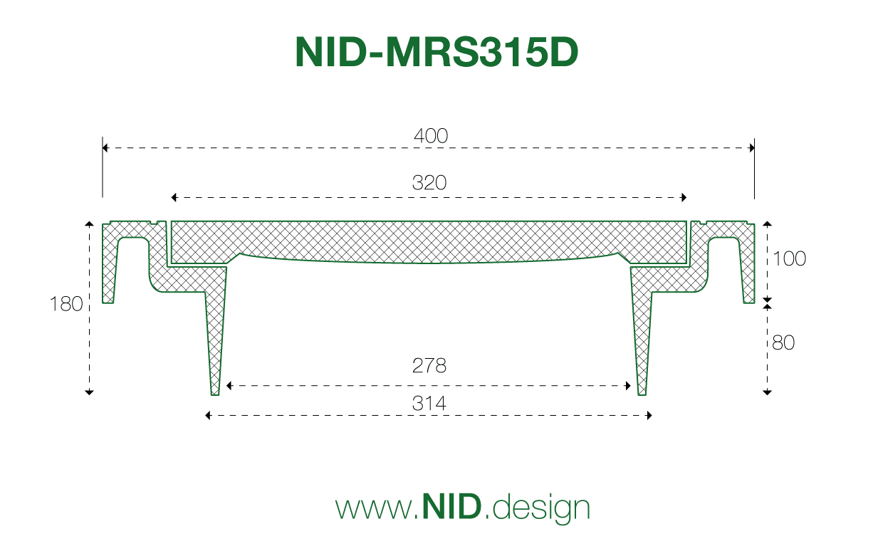 NID 315 mm karm/dæksel m/lås, firkantet, fast, 40 t, komposit