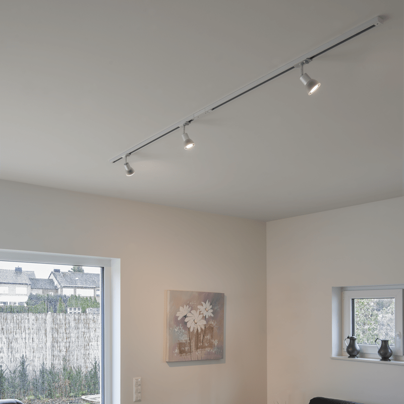 Spot PURIA TRACK 1F, GU10, hvid med satineret glas