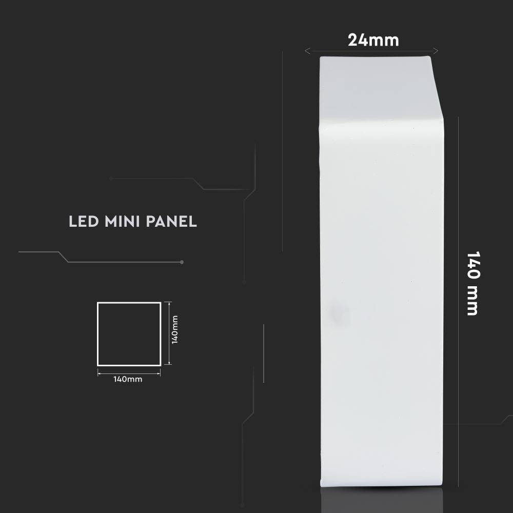V-Tac 12W LED loftslampe - 14 x 14cm, Højde: 2,4cm, hvid kant, inkl. lyskilde, erstatter 60W, 900lm
