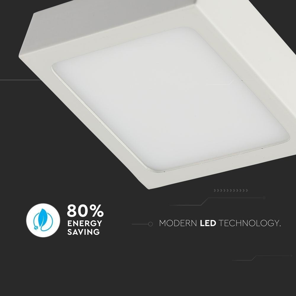 V-Tac 12W LED loftslampe - 14 x 14cm, Højde: 2,4cm, hvid kant, inkl. lyskilde, erstatter 60W, 900lm