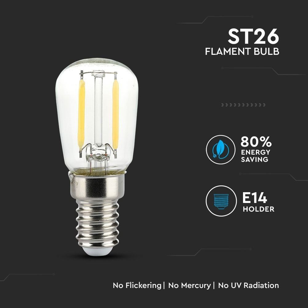 V-Tac 2W LED køleskabspære - Kultråd, ST26, E14 - Erstatning for 20W - 230V - 200lm - RA80