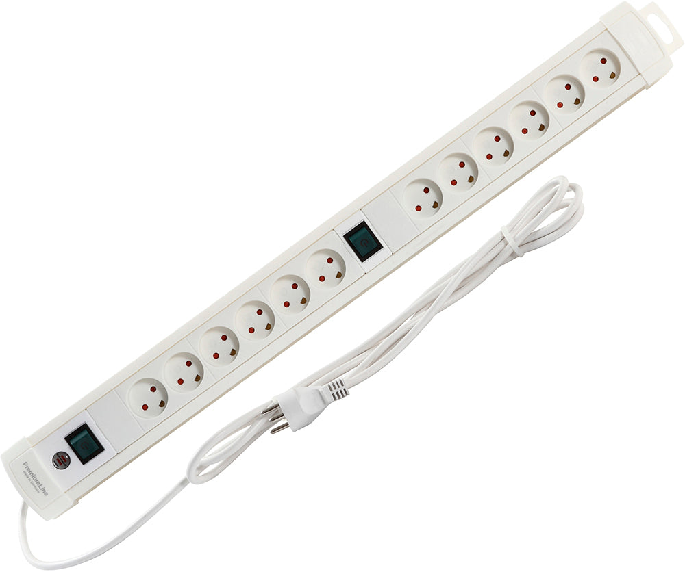 Premium-Line Stikdåse 12 Udtag M/J M/2 Afbryder og 3M Ledn. hvid