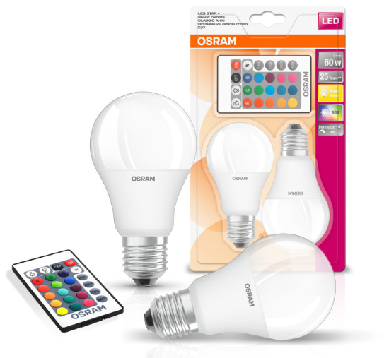 LED STAR+ RGBW Remote standard 9W 827, E27, dæmpbar, mat (2-pak)