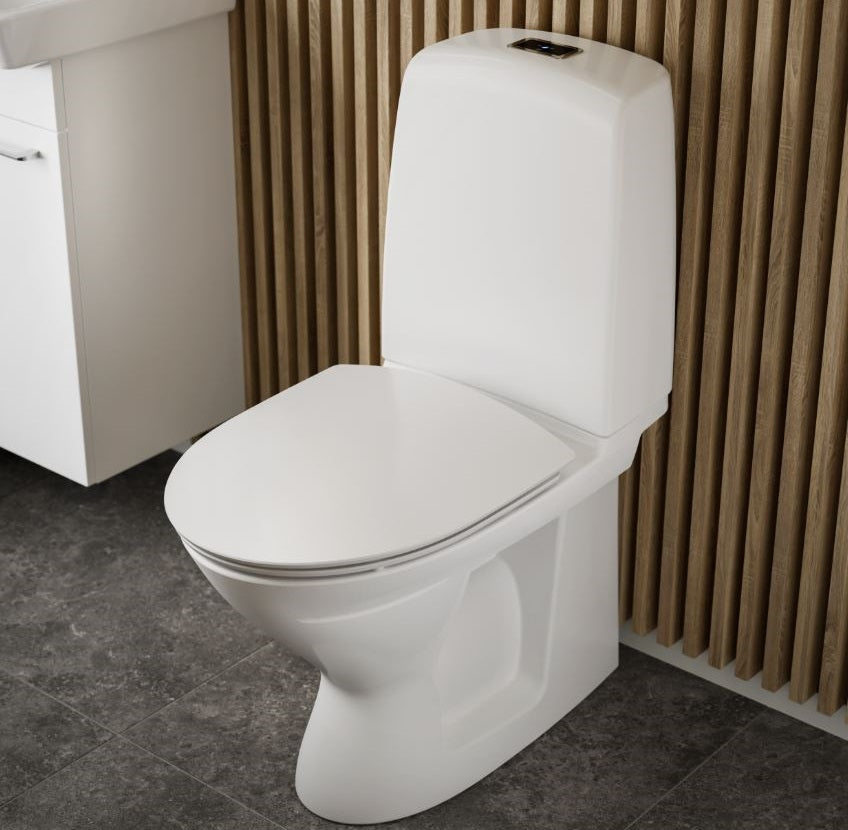 Ifö Spira Rimfree toilet med lukket S-lås, Sensor batteridrift.